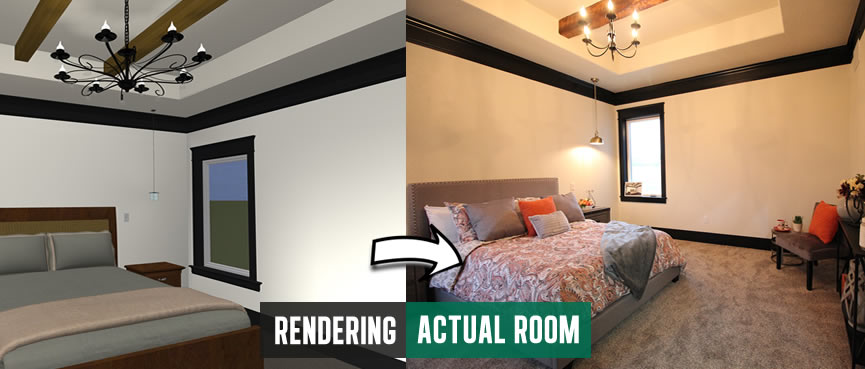 bedroom 3d rendering for custom home build